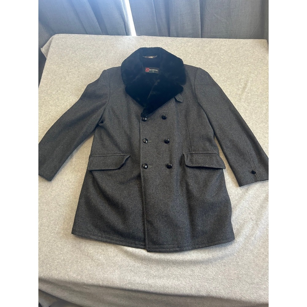 McGregor Wool Car Coat Mens 44 Gray Faux Fur Lined Vintage 60s 70s Warm XL